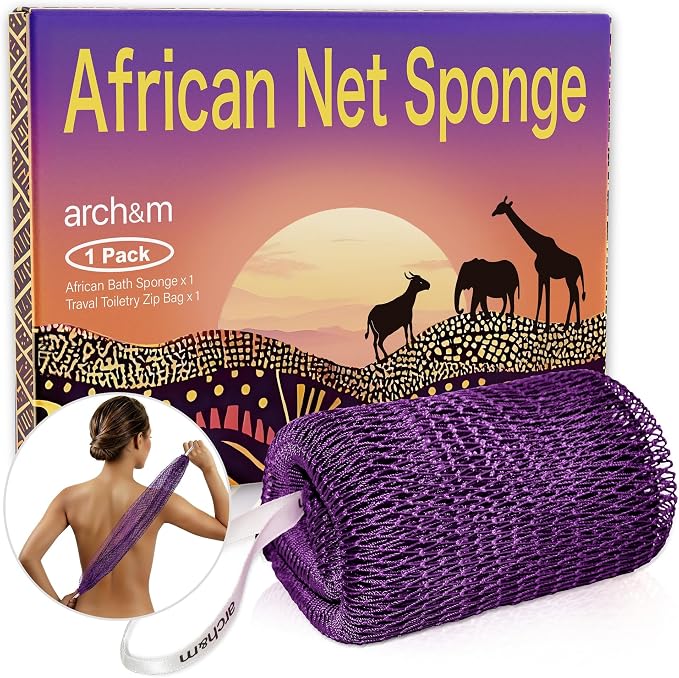 ARCH&M African Net Sponge Authentic Exfoliating Shower Bath Loofah | 53" Long Back Scrubber, Quick-Dry Mesh Body Scrubber, For Women and Men Smoother Skin, Travel Portable, Daily Use Skin Care