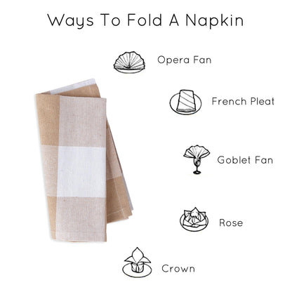 Encasa XO Cotton Cloth Napkins Set of 12, 17"x17" | Washable & Reusable Dinner Napkins Buffalo Beige Checks Table Napkins for Farmhouse, Wedding, Holiday, Party & Everyday Dining