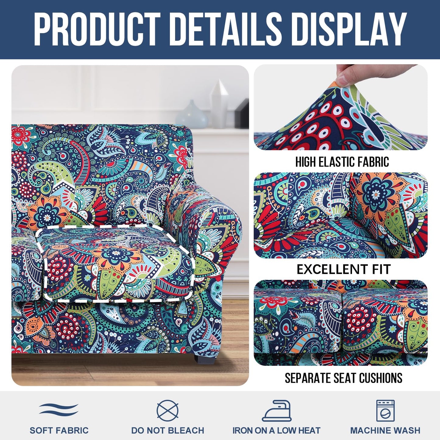 hyha Couch Covers, Chair/Sofa Covers, Floral Pattern, Stretch, Printed, 2 Pieces, Armchair Slipcover, Separate Couch Cushion Slipcover, Furniture Protector for Dogs(Armchair, Paisley Floral)