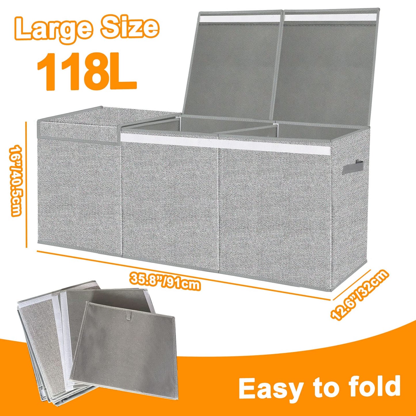 Pantryily Extra Large Toy Box for Girls Boys - Collapsible Kids Toy Chest Boxes Organizers and Storage for Livingroom,Playroom,Closet 35.8"x12.6"x16"(Grey)