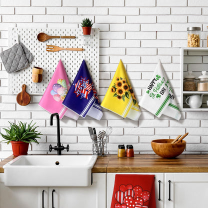 FuWeave 20 Pcs Holiday Kitchen Towels Set Seasonal Decorative Hand Towels Bulk Summer Patriotic 4th of July Tea Dishcloths with Hanging Loop for Kitchen Bathroom Cooking(Fresh)