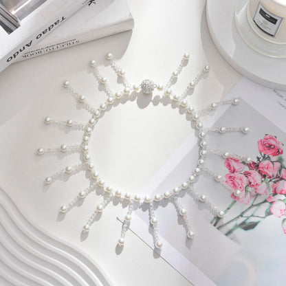 SUQ I OME 1 Pair Magnetic Pearl Curtain Tieback, Crystal Sheer Window Curtain Holder for Drapes, Home Office Bedroom (Tassels)