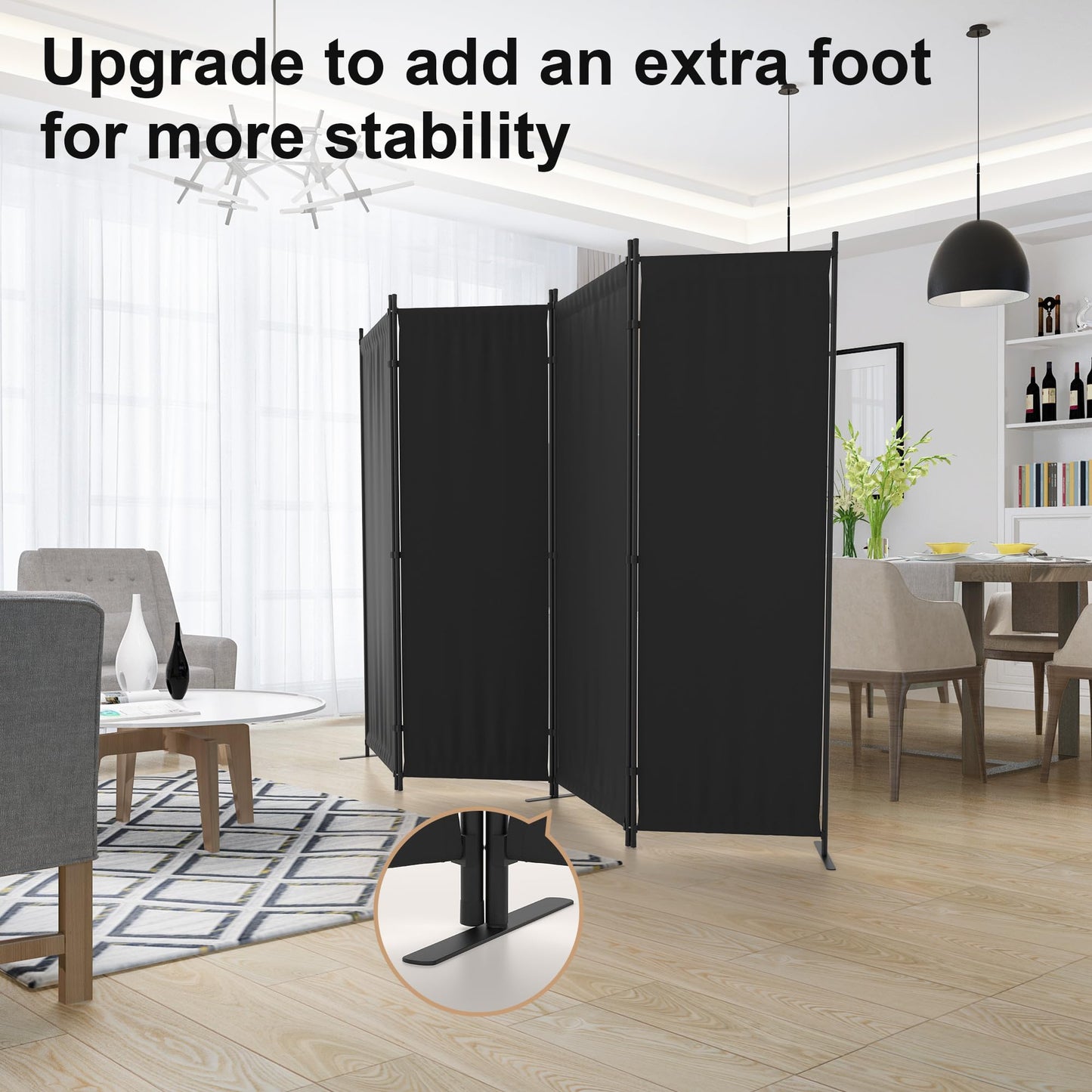 Room Divider, 4 Panel Folding Privacy Screen, 88” Portable Separating with 3 Metal Feet, Partition Room Dividers, Lightweight Freestanding Wall Divider Screen for Office Bedroom Hospital(Black)