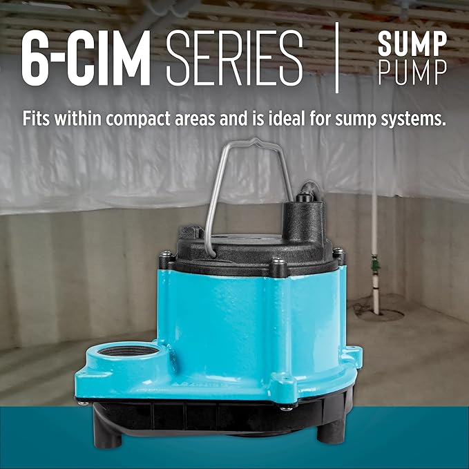Little Giant 6-CIM-R 115-Volt, 1/3 HP, 2750 GPH Manual (No Switch) Submersible Sump Pump for Sump Systems and General Dewatering, 25-Ft. Cord, Blue, 506274