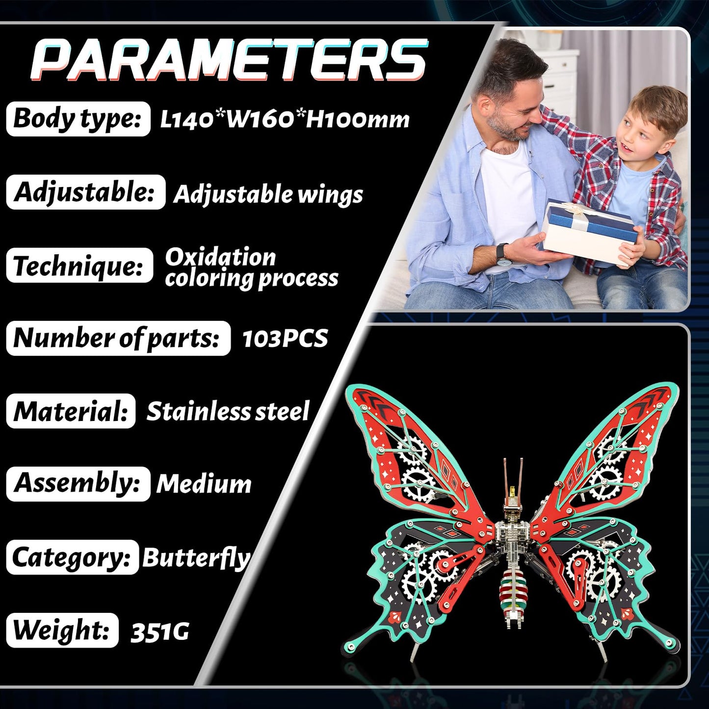 3D Metal Model Kits, Mechanical Butterfly 3D Metal Puzzle,Steel Series DIY Brain Teasers Simple 3D Puzzles Home Decor Art Craft Gifts Toys for Adult