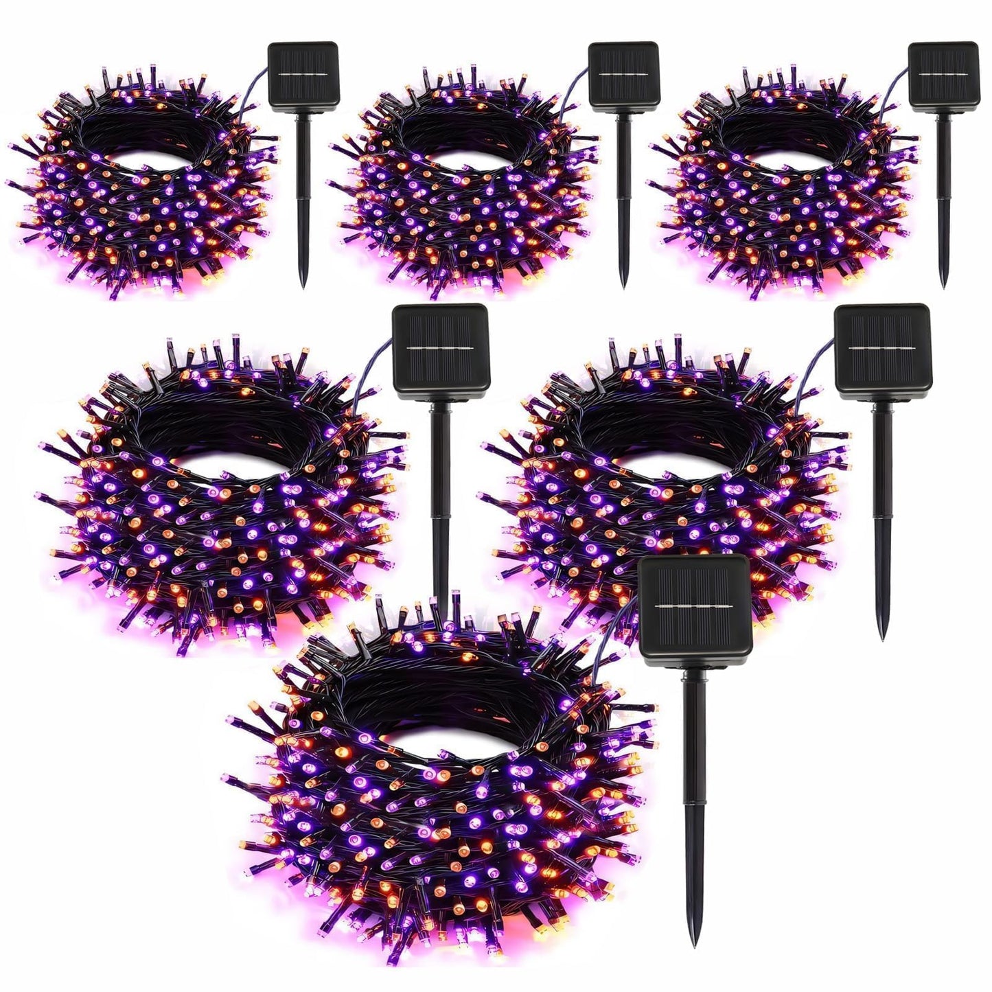 SyouHome 6-Pack Solar String Lights, 600 LED Extra-Long 236Ft Solar Halloween Lights Outdoor Waterproof, 8 Modes Led Halloween Light for Garden, Patio, Wedding(Purple & Orange)