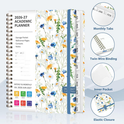 Planner 2026-2027, Weekly and Monthly Academic Planner, July 2026 - June 2027, Hardcover Calendar Agenda Book for School Year Planning, School Supplies for Teacher and Student, A5(6.3'' x 8.5'')