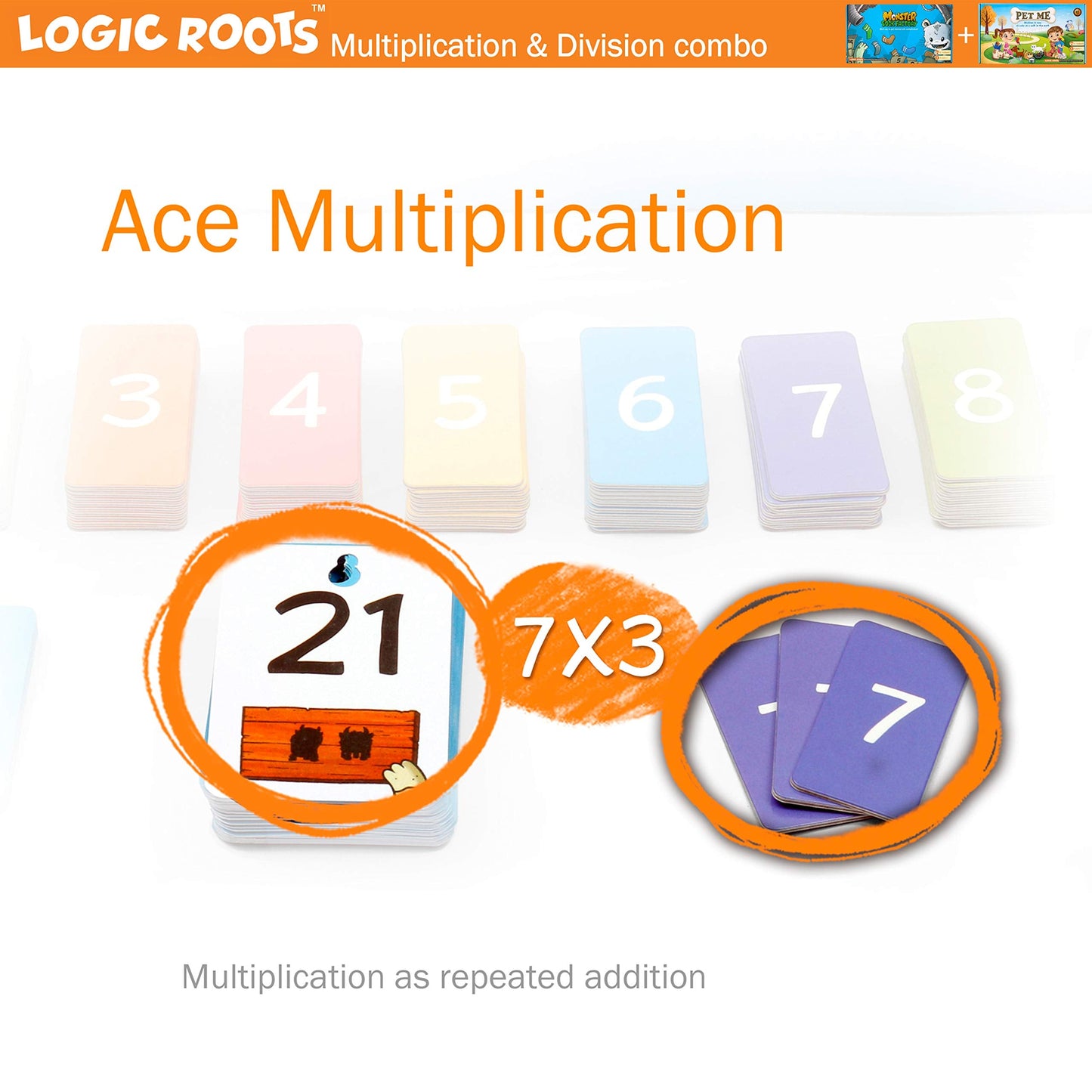 Logic Roots Two Math Games for Kids - Learn Addition, Subtraction, and Multiplication Table | Educational Games for Kids 5 and up for Kids (Pet Me + Monster Sock Factory)