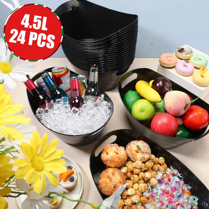 Norme 24 Pcs Oval Storage Tub with Handles, 4.5l Plastic Ice Buckets Bulk for Wine Beer Champagne Drink Cooler Beverage Storage Tub for Parties BBQ Weddings Party Outdoor Celebration(Black)