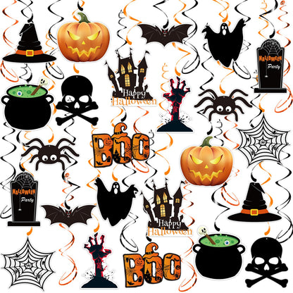 PartyGarden Halloween Hanging Swirl Decorations - 36 Pcs Hanging Spooky Ceiling Decor with Ghost, Pumpkin, Skull for Home, Office, Party
