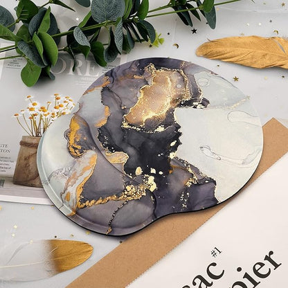 WAVEYU Gray Gold Black Marble Mouse Pad, Cool Mouse Mat for Men Women Non-Slip Rubber Base Mousepad for Desk Laptop Gaming Working Computers Easy Typing & Pain Relief