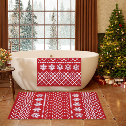 4' x 6' Christmas Area Rug Red Snowflake Pattern Washable Indoor Carpet Holiday Decor for Entryway Bedroom Kitchen Living Room Soft Low Pile Winter Floor Mat Home Accent Rug