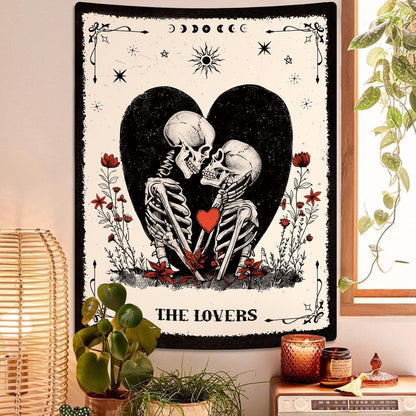 ARTCREATOR The Lovers Skull Tapestry Wall Hanging Black and White Skeleton Tapestries Vertical Witchy Gothic Wall Bedroom Decor for Living Room Bedroom (59" x 78")