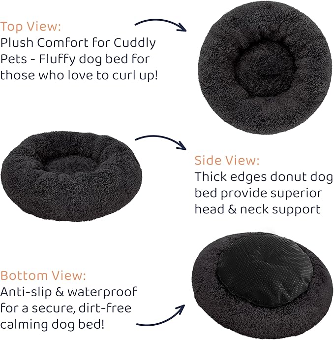 Donut Dog Bed - Premium Comfort for Anxiety Relief - Fluffy & Calming Design with Ultra-Plush Support | Cozy Round Dog Bed with Super Soft Circle Style (Black, Large)