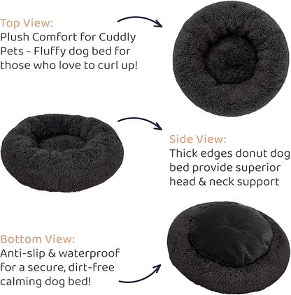 Donut Dog Bed - Premium Comfort for Anxiety Relief - Fluffy & Calming Design with Ultra-Plush Support | Cozy Round Dog Bed with Super Soft Circle Style (Black, Large)
