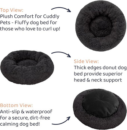 Donut Dog Bed - Premium Comfort for Anxiety Relief - Fluffy & Calming Design with Ultra-Plush Support | Cozy Round Dog Bed with Super Soft Circle Style (Black, Small)