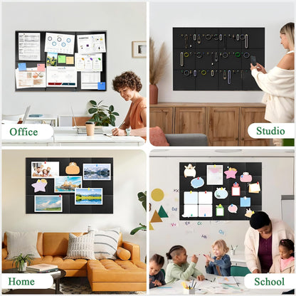 Leallace Cork Board for Walls 36" x 24", Black Bulletin Boards, 6 Pack Felt Cork Tiles with Removable Adhesive & 30 Pushpins, Cork Boards for Office, Home, Classroom, Kids Room
