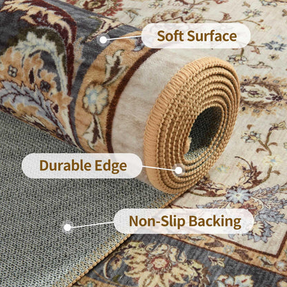 4x6 Ft Washable Area Rug for Bedroom, Non Slip Rugs for Living Room Ultra-Thin Accent Indoor Floor Carpet for Nursery Playroom Home Decor (Beige Yellow)