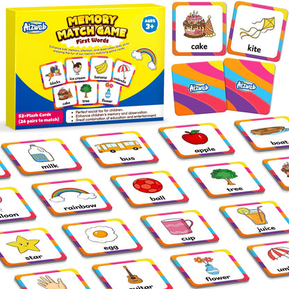 Aizweb First Words Match Game,Memory Game,52 Pcs Toddler Baby Flash Cards,Educational Toys for Pre K Preschool Kindergarten Learning Activities,Speech Therapy Materials Classroom Must Haves