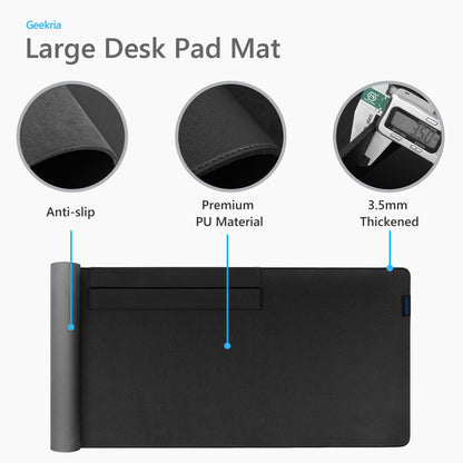 GEEKRIA Leather Desk Pad Protector, Mouse Pad with Dust Cover, Desk Mat, Non-Slip Desk Pad, Waterproof Vegan Leather Desk Blotter Mat, Desk Cover for Office and Home (35.4" x 16.1" Black)