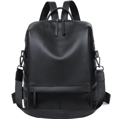 Wesccimo Genuine Leather Backpack Purse for Women, Fashion Designer Soft Backpack with Large Compartment Black
