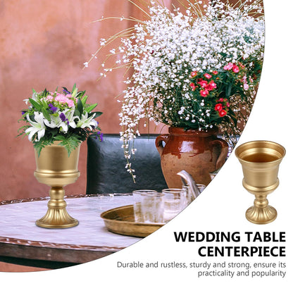 Yardwe Iron Urn Planter, Rustic Metal Flower Pots Decoration Vase for Wedding Party Home Garden Porch Front Door Decoration (Gold)
