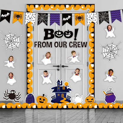 Halloween Ghost Bulletin Board Set Classroom Decorations Pumpkin Castle Paper Cutouts BOO Ghost Pattern Spider Web DIY Photos Bulletin Board Halloween Party Back to School Nursery Classroom Wall Decor