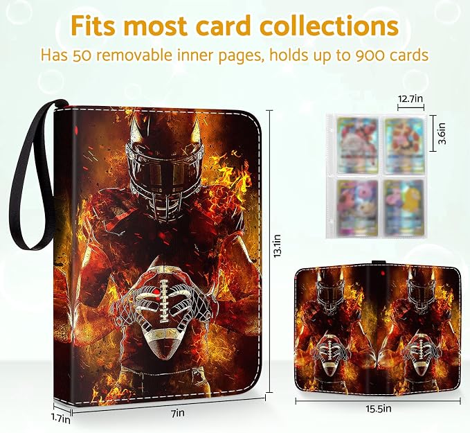 Football Card Binder Holder 480 Pockets with 60 Removable Sleeves, Portable Sports Trading Cards Binder Album Collector Organizer Protectors with Zipper,Waterproof