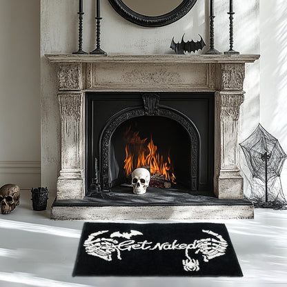 Lindameler Get Naked Gothic Bath Mat Black White Gothic Bathroom Rug Skull Skeleton Get Naked Bath Mat Non-Slip Rug Washable Goth Bath Rug for Front Door, Bedroom, Living Home Decor 20x32 inch
