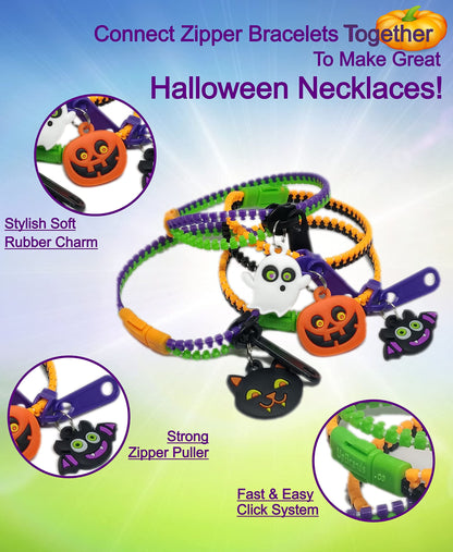 UpBrands 120-Pack Halloween Fidget Zipper Bracelets – Bulk Party Favor Toys for Kids, School Goodie Bags & Giveaways, Pinata Fillers