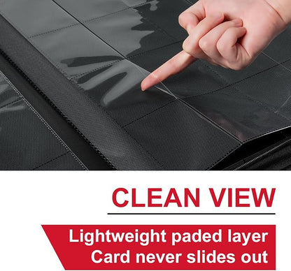 GEAoffice 16 Pocket Trading Card Binder for 1000+ Cards, Ringless Side-Loading 4x4 Card Binder with Zipper Closure, PU Leather 1024 Card Binder for MTG/TCG/Baseball/Sports&Game Cards, Red