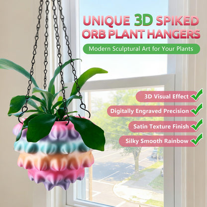Enhon 7 Inch Hanging Planters for Indoor Plants, Unique Hanging Pots for Plants with Drainage and Hanger Baskets Hangers, Spiked Orb Plant Hanger, Silky Rainbow Finish