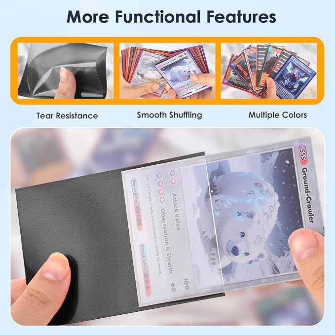Kitoyz 500Pcs Trading Card Sleeves, Matte Top Loading Sleeves for Standard Cards 2.5Inch X 3.5Inch, Card Protector Sleeves for Baseball Card,Sports Cards,Game Card (5 Colors)