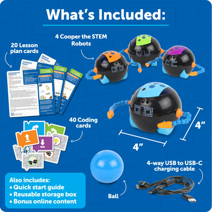 Learning Resources Cooper the STEM Robot Classroom Pack – Rechargeable Educational Coding Robot Toy for Elementary School, Coding Toys for Kids, Robotics Kits for Kids Age 5-7