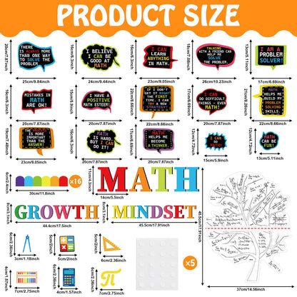 party greeting Math Growth Mindset Bulletin Board Set Maths Classroom Decoration Mathematics Paper Cutout Number Bulletin Board Border for Inspirational School Educational Wall Decor Teacher Supplies