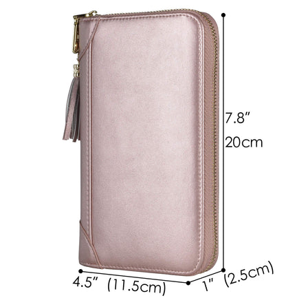 Easyoulife Credit Card Holder Wallet Womens Zipper Leather Case Purse RFID Blocking (Rose Gold)