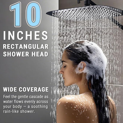 G-Promise All Metal 10 Inch Rain Shower Head with Massage Mode Handheld Spray Combo, 3-Way Diverter with Pause Setting, Full Body Coverage, Modern Bathroom Upgrade (Matte Black)