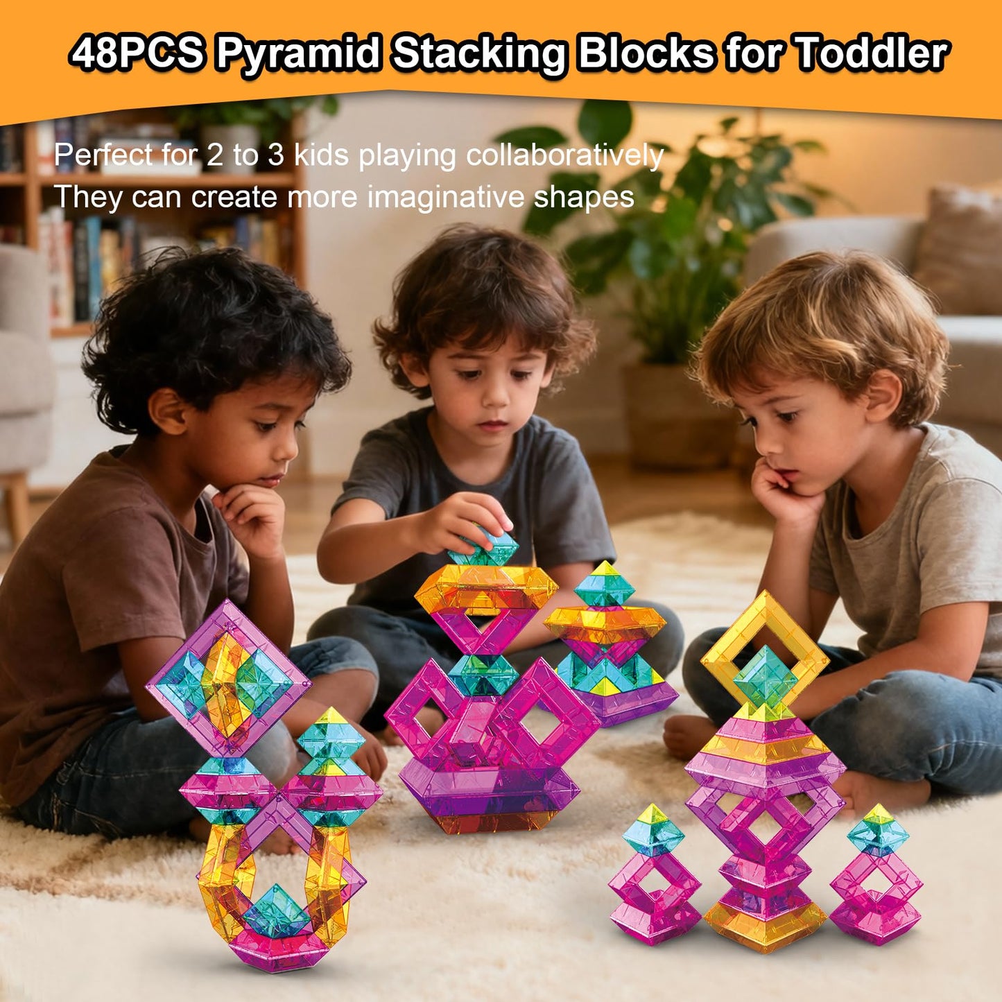 WSKC Building Blocks 48 PCS Stacking Toys for Kids 3 4 5 6 Years Old, Preschool Learning Activities for Toddlers 3-4 Years, STEM Educational Learning Toys Gifts for Boys Girls