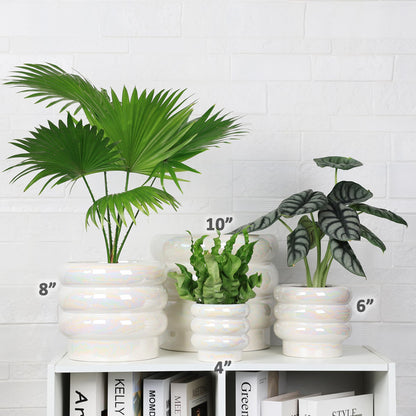 YFFSRJDJ 8 Inch Ceramic Plant Pots for Indoor Plants, White Flower Pot, Rainbow Pearl Glaze Planter with Planters for Plants with Drainage Hole