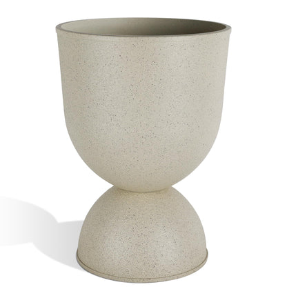 KOL Planters Flower Pots, Large Plastic Urn Planters for Indoor Outdoor Plants, Beige Pedestal Planter Pots, 23 Inch Tall Decorative Planters with Drainage Holes & Plugs for Patio Garden, 1 Pack
