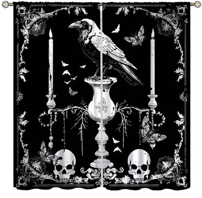AAVEUP Gothic Crow Curtains for Boys,Mysterious Simple Eerie Skull Moth Raven Candle Flower Window Drapes Print for Halloween Kids Boys Girls Bedroom Living Room Bathroom 42x45in