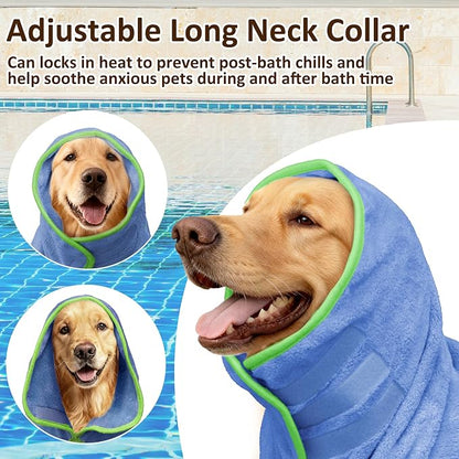 Soft Dog Bathrobe Fast Drying Dog Coat, Super Absorbent Dog Towels for After Bath, Microfiber Pet Robe Adjustable Collar & Belly Warm Keeping Dogs Coat for Pet Dogs & Cats (Blue, Large)
