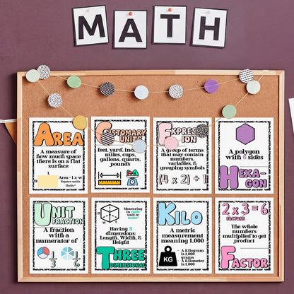 Eaasty 26 Pcs Composition Notebook Math Posters for Elementary School Retro Groovy Classroom Decor Math Alphabet Bulletin Board Classroom Decor for Elementary Teacher Must Haves(Composition Book)
