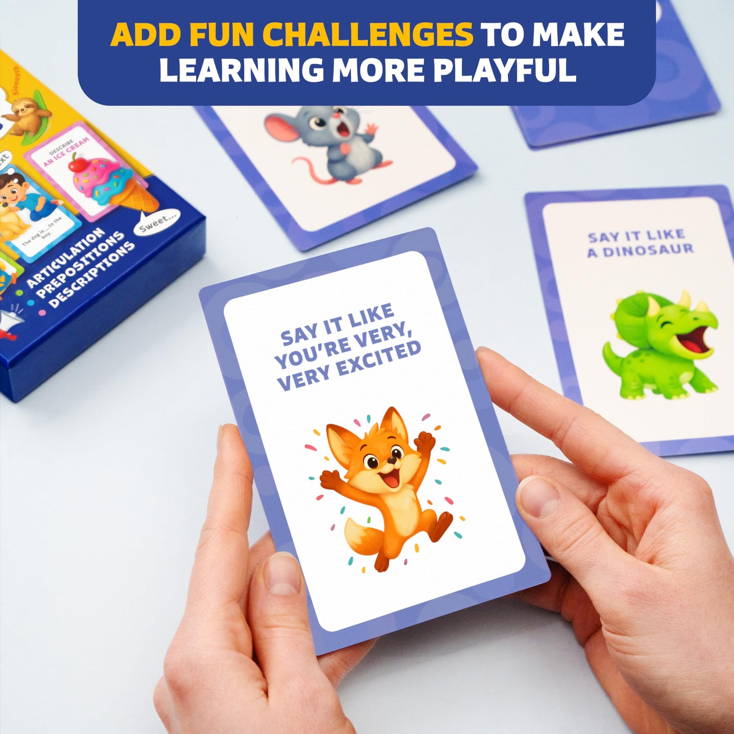 Clever Fox Play 3-in-1 Speech Therapy Flash Cards for 3+ Year Olds – Toddler Learning Flash Cards for Speech Therapy Materials – 45 Articulation, Description & Preposition Cards for Preschool