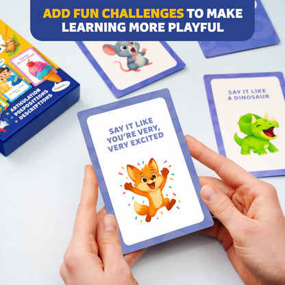 Clever Fox Play 3-in-1 Speech Therapy Flash Cards for 3+ Year Olds – Toddler Learning Flash Cards for Speech Therapy Materials – 45 Articulation, Description & Preposition Cards for Preschool