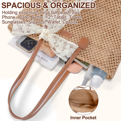 iSamzan Straw Beach Tote Bag for Women: 2026 Large Woven Handbag with Zipper, Perfect for Vacation, Travel and Summer Pool