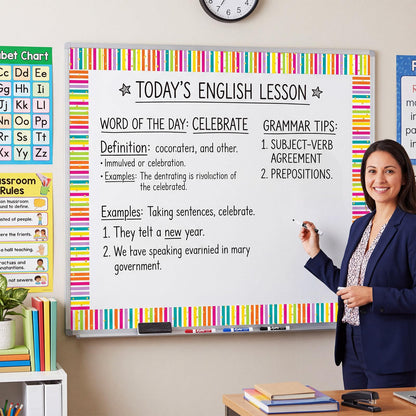Tenceur 48 ft x 2.76 Inch Magnetic Borders for Whiteboard Decoration, Rainbow Polka Dot Stripes Magnetic Bulletin Board Border Set for Summer Classroom Office Chalkboard Poster Board Decor