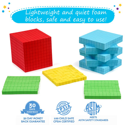 Simply magic 131 PCS Foam Base Ten Blocks for Math - Place Value Blocks, Base 10 Math Manipulatives K-3, Math Counters, Number Blocks, Math Cubes, Counting Blocks - Kindergarten 1st 2nd 3rd Grade