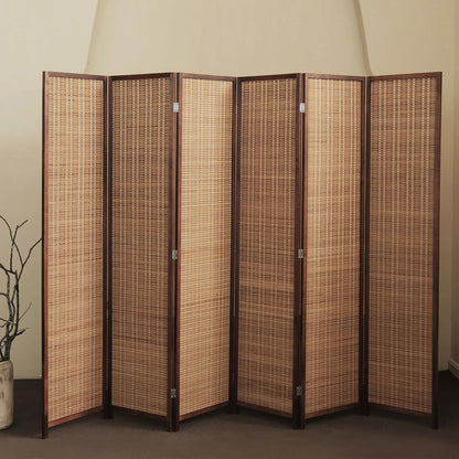 Furnnylane 6 Panel Bamboo Room Divider - 5.6 ft Tall Folding Privacy Screen for Room Separation, Natural Brown Freestanding Partition Wall for Home Office (67" H x 92.1" W)