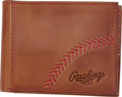 Rawlings | Men's Bifold Wallet Collection | Genuine Leather | Light Brown | Baseball Seam Stitch